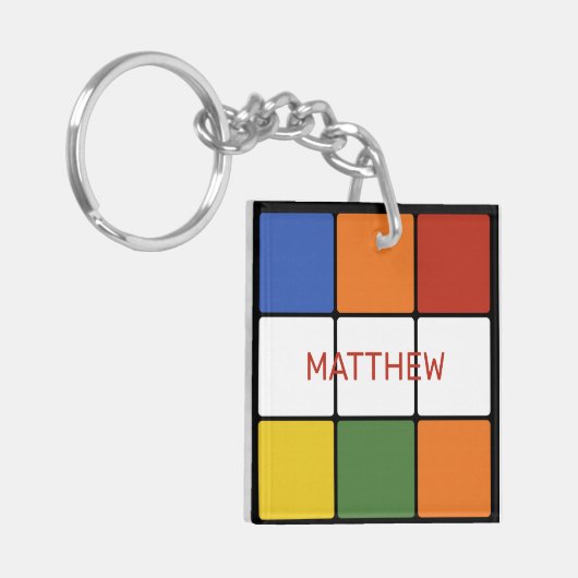 Puzzle Cube Game Toy Personalisiert in den 80er Ja Schlüsselanhänger (Vorderseite links)