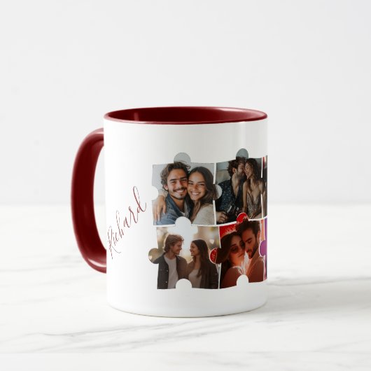 Puzzle Custom Foto Collage und Namen Red Tasse (Vorderseite Links)