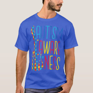 Puzzle Guitar Autism Awareness Month Men Boys  T-Shirt