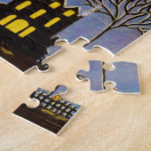 Puzzle Halloweens, sichelförmiger Mond mit Katzen (Seite)