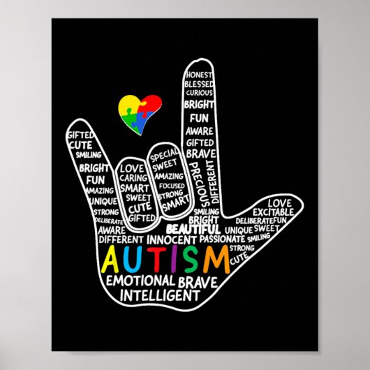 Puzzle Heart ASL Liebe Gebärdensprache Hand Autism Poster (Vorne)