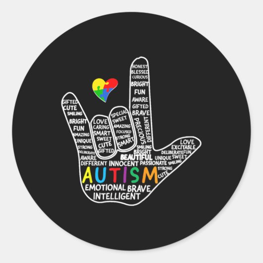 Puzzle Heart ASL Liebe Gebärdensprache Hand Autism Runder Aufkleber (Vorderseite)