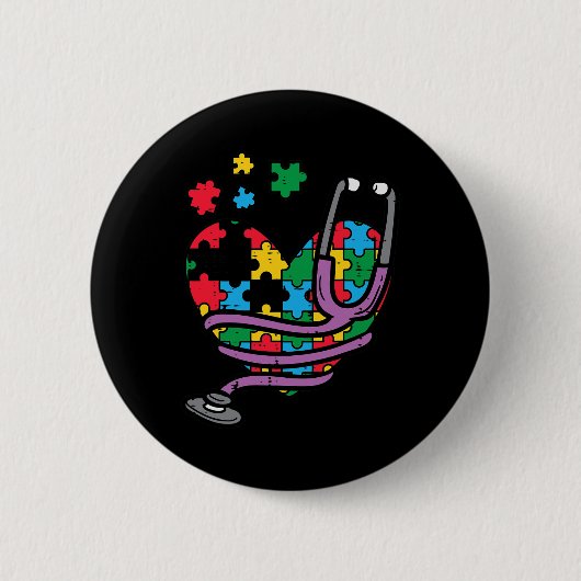 Puzzle Heart Stethoscope Autismus Sensibilisierung Button (Vorderseite)