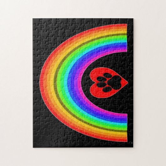 Puzzle Herz mit Pfote unter einem Regenbogen (Vertikal)