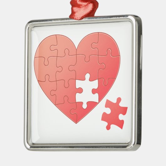 Puzzle Herz mit Stück Silbernes Ornament (Links)