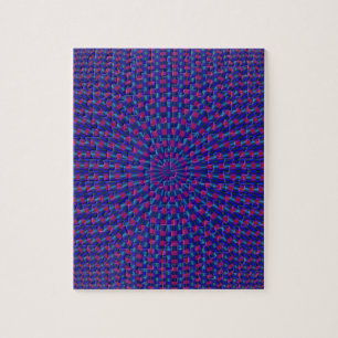 Puzzle mit blauen und roten geometrischen Kreisen