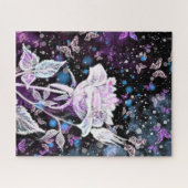 Puzzle mit weißen Rosen und Schmetterlingen (Horizontal)