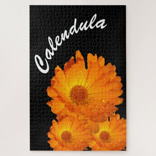 Puzzle - orange Calendula Blume Wassertropfen (Vertikal)