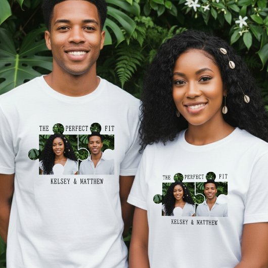 Puzzle Piece Photo Perfect Fit Newlywed Couple T-Shirt