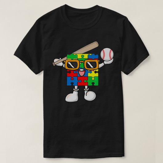 Puzzle Piece Playing Baseball Autism Awareness Boy T-Shirt (Design vorne)