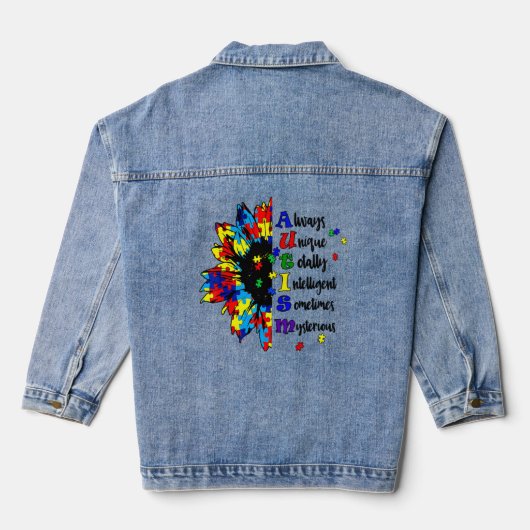 Puzzle Piece Sonnenblumen Autismus Sensibilisierun Jeansjacke (Rückseite)