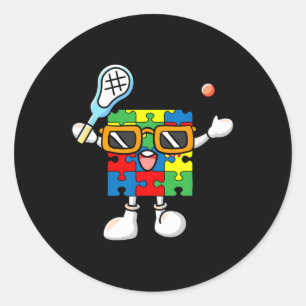 Puzzle Piece spielen Lacrosse Autism Awareness Boy Runder Aufkleber