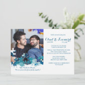 Puzzle Pieces Blue Foto Hochzeit Einladung (Stehend Vorderseite)