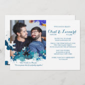 Puzzle Pieces Blue Foto Hochzeit Einladung (Vorne/Hinten)