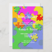 Puzzle Pieces Boy Baby Dusche Einladung (Vorderseite)