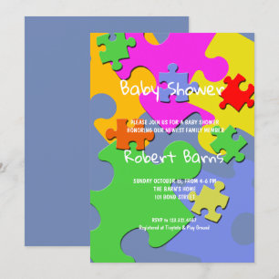 Puzzle Pieces Boy Baby Dusche Einladung