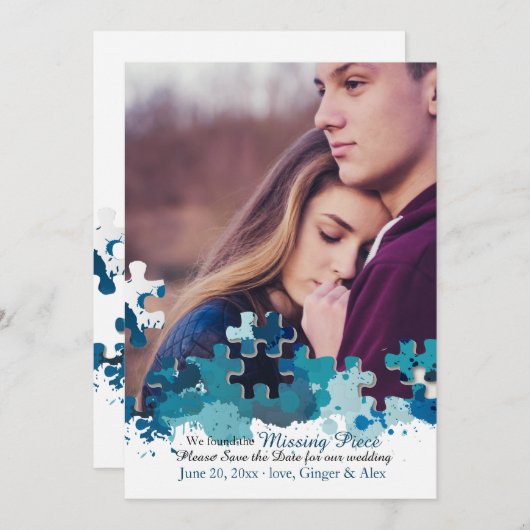 Puzzle Pieces Foto Ankündigung Datum freihalten (Vorne/Hinten)