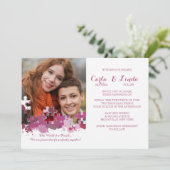 Puzzle Pieces Foto Hochzeit Rosa Einladung (Stehend Vorderseite)