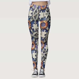 Puzzle Pieces Gears Nahtloses Muster Leggings