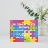Puzzle Pieces School Postcard Einladungspostkarte (Stehend Vorderseite)