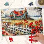 Puzzle Red Poppies Country Side Farm House<br><div class="desc">Puzzle mit einem schönen Kunstgemälde von einer Landseite mit Bauernhaus und roten Mohn-Blume.</div>