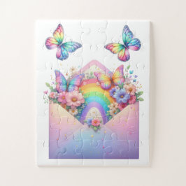 Puzzle- Regenbogen Glitter Schmetterling & Blume  Puzzle