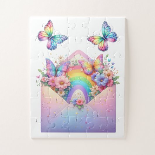 Puzzle- Regenbogen Glitter Schmetterling & Blume  Puzzle (Vertikal)