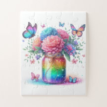 Puzzle-Regenbogen Glitter Schmetterling & Blume