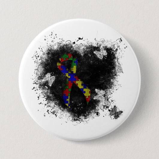 Puzzle Ribbon Grunge Herz Button (Vorderseite)