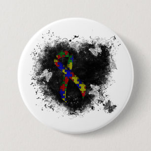 Puzzle Ribbon Grunge Herz Button