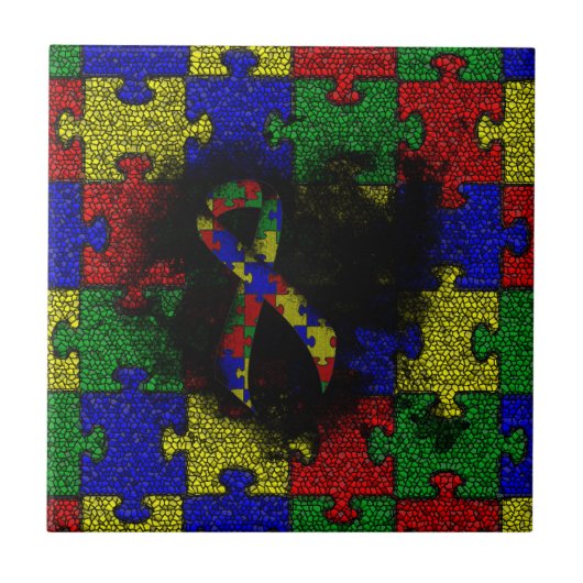 Puzzle Ribbon Grunge Herz Fliese (Vorderseite)