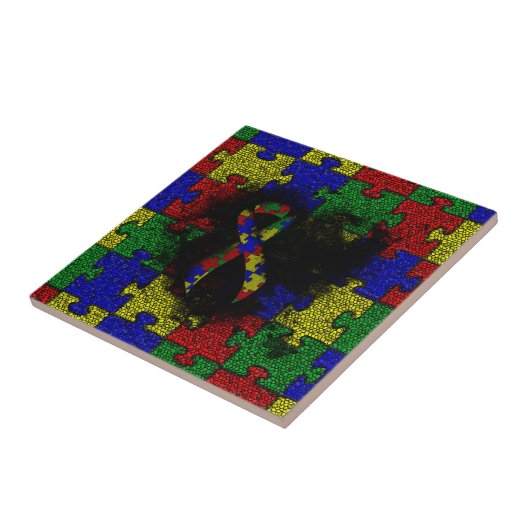 Puzzle Ribbon Grunge Herz Fliese (Seite)