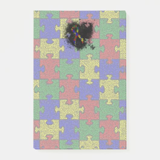 Puzzle Ribbon Grunge Herz Post-it Klebezettel (Vorderseite)