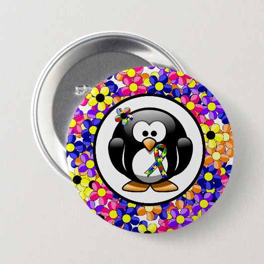 Puzzle Ribbon Penguin Button (Vorne & Hinten)