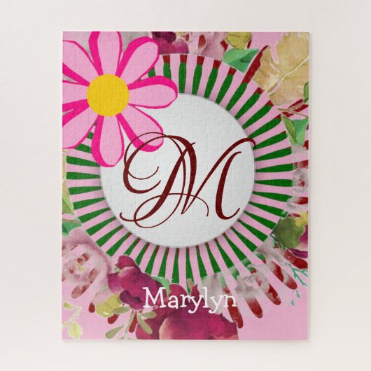 Puzzle Rosa Floral Monogramm (Vertikal)