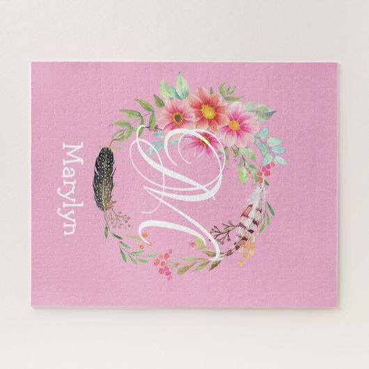 Puzzle Rosa Floral Monogramm (Horizontal)