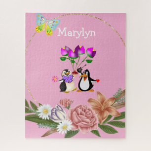 Puzzle Rosa Floral Monogramm Pinguin