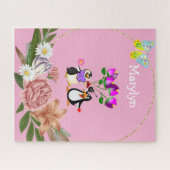 Puzzle Rosa Floral Monogramm Pinguin (Horizontal)