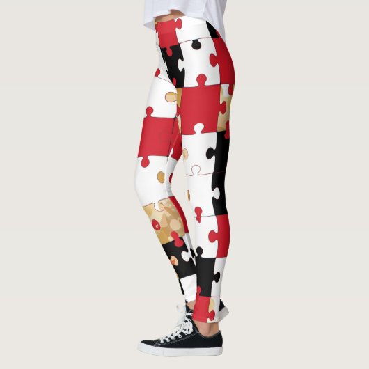 Puzzle Rot Schwarz Gold Muster Leggings (Links)