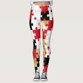 Puzzle Rot Schwarz Gold Muster Leggings (Vorderseite)