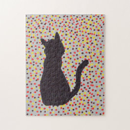 Puzzle - Schwarze Katze gegen farbige Punkte