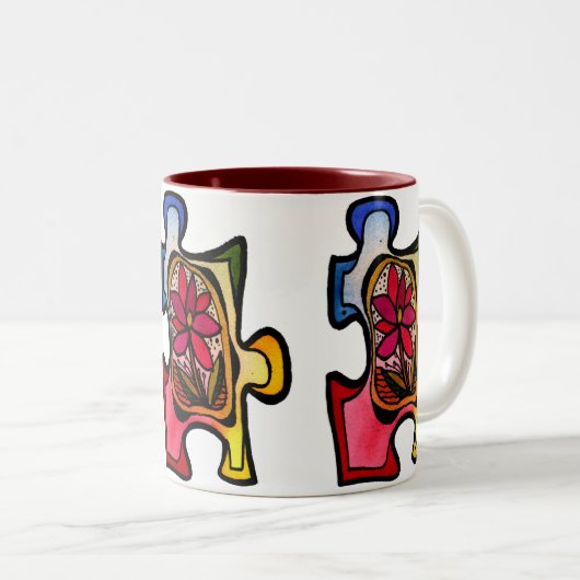 Puzzle-Stück-Tasse, rote Blume Zweifarbige Tasse (VorderseiteRechts)
