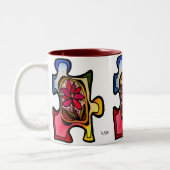 Puzzle-Stück-Tasse, rote Blume Zweifarbige Tasse (Links)
