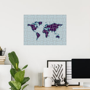 Puzzle World Map Decor Poster