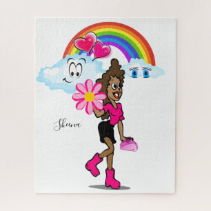Puzzles African Girl Pink Hearts