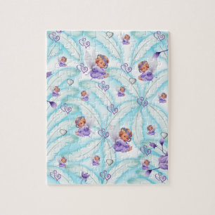 Puzzles Angel Lila Hearts Blue Feathers