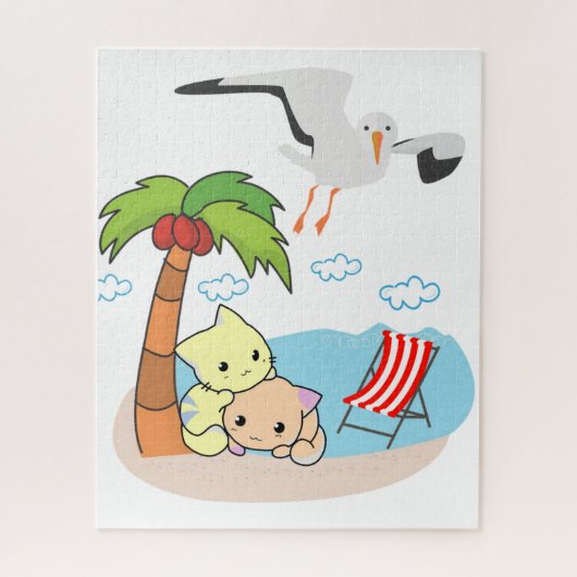 Puzzles Beach Cats Kittens Seagulas (Vertikal)