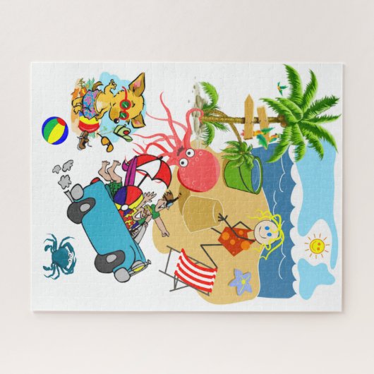Puzzles Beach Fun Octopus Dog Familienwagen (Horizontal)