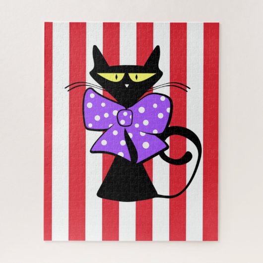 Puzzles Black Cat Red & White Stripes (Vertikal)