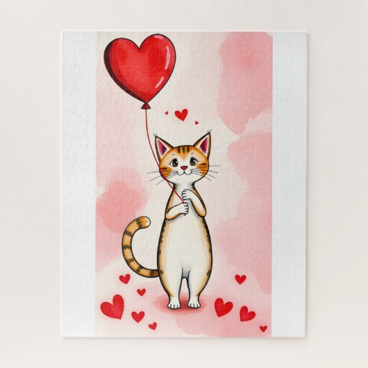 Puzzles Cat Red Hearts Happy Valentine's Day (Vertikal)